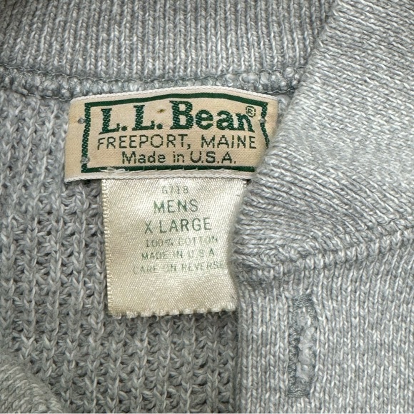 Vintage LL Bean Light Gray Fisherman Sweater Shirt Heavy Cotton Made In USA XL - Picture 3 of 6